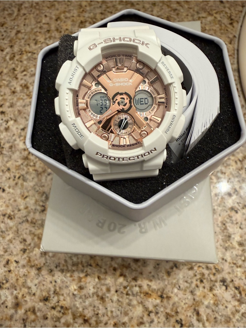 Casio G-Shock White Watch with Rose Gold Face